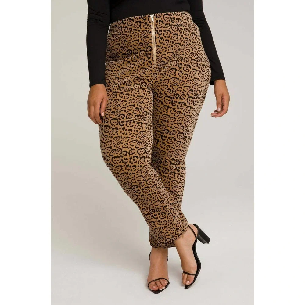 NWT Good American Leopard Print Caramel Brown Velvet High Rise Suit Pant Size 18 - Picture 1 of 11